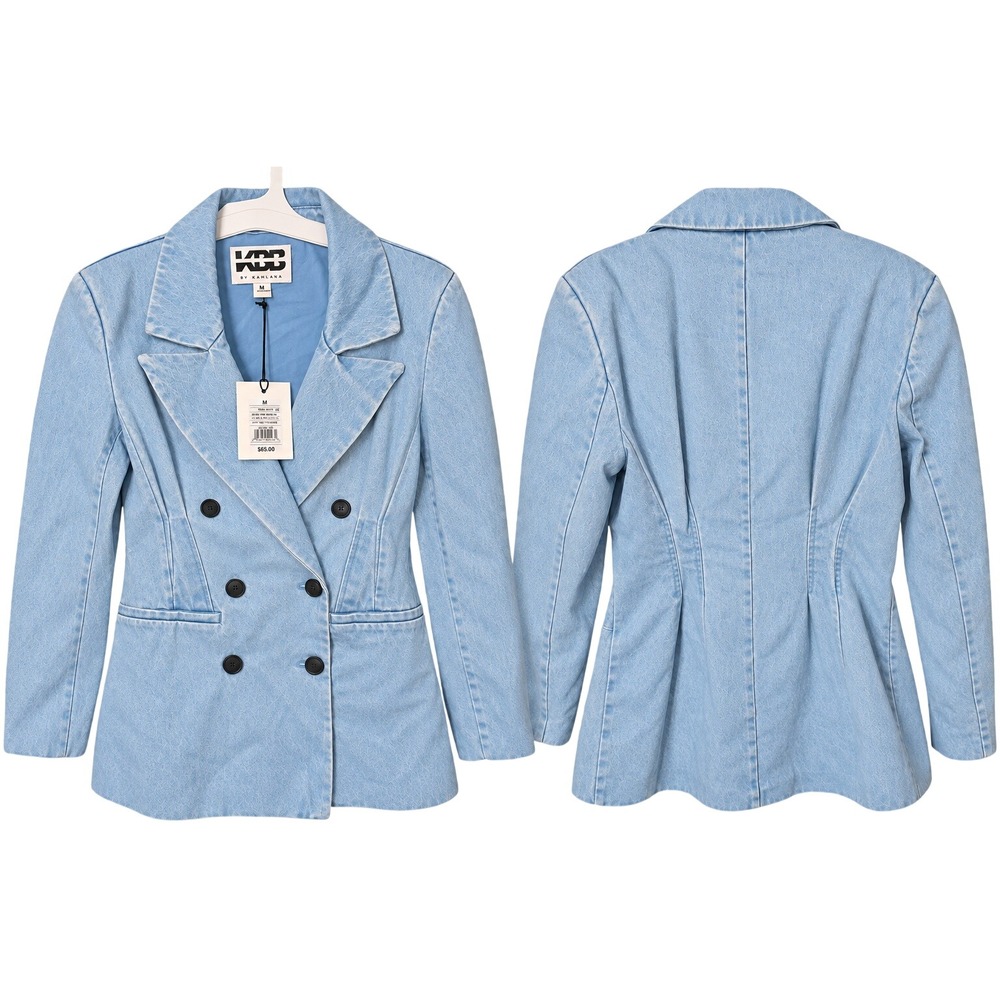 Light Blue Denim Double-Breasted Blazer